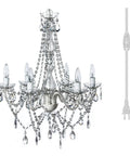 Plug In 6 Light Crystal Hanging Swag Chandelier With White Metal Frame Clear Glass Stem And Acrylic Crystals For Nursery