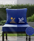 24x24 Inch Outdoor Chair Cushions Set Of 2 With Removable Washable Covers, Water Repellent And Fade Resistant, Non Slip Bottom With Straps, Replacement Cushions For Deep Seat Patio Sofa And Couch, Navy shown on patio chair.