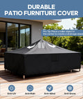 Heavy Duty Outdoor Furniture Cover for Rectangular Patio Table and Chairs, 600D UV Resistant and Waterproof, Full Coverage in use