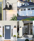 Gooseneck Barn Light With Dusk To Dawn Sensor, Wall Mount Outdoor Porch Light in Classic Black on various home exteriors