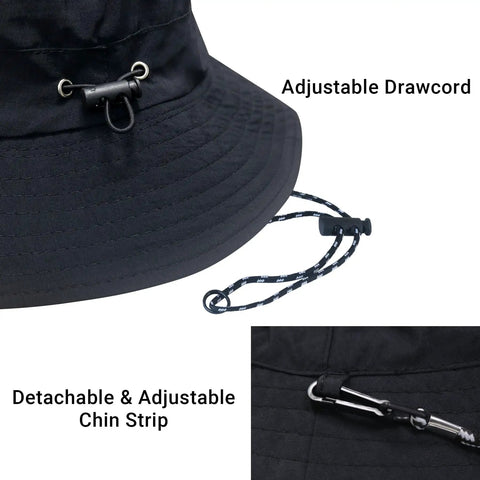 Packable Sun Bucket Hat For Men With UV Protection Lightweight Waterproof Outdoor Cap featuring adjustable drawcord and chin strip