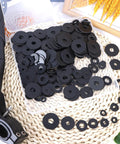 Premium Rubber Washers Kit 240 Pcs Assorted Sizes 12mm 16mm 18mm 20mm 25mm 30mm Black Gaskets For Bolts Faucets Garden Hose And Shower Heads Vibration Dampening Leak Prevention DIY Friendly Pro Grade displayed on a surface.