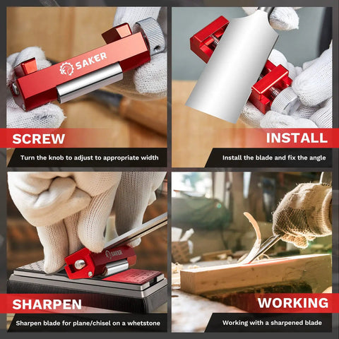 Various uses of the Upgraded Honing Guide Tool for Short Chisels and Planes, Off Center Sharpening Holder With Adjustable Angles From 0.2 to 2.55 Inches, Must Have Precision for Uniform Edge Sharpening, Red