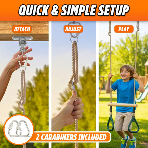 Kids Trapeze Bar With 18 Inch Adjustable Height And Gym Rings For Swing Sets Ninja Warrior Obstacle Course installation steps