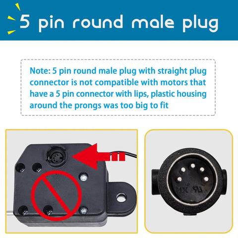 5 pin round male plug detail for 4 Button 5 Pin Prong USB Backlit Handheld Remote For Lift Chairs And Power Recliners, Compatible With Okin Limoss Kaidi Mulin FBS And Other Chair Motors, Built In USB Phone Charging, Ergonomic Grip.