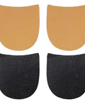 Two Pack Self Adhesive Rubber Heel Patches For Boots And Dress Shoes, Quick Heel Repair Kit To Extend Footwear Life, Anti Slip Shoe Soles Protectors, Durable Easy Application For Worn Out Heels showing four patches, two beige and two black.
