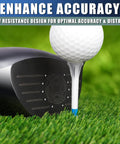 Three Prong Plastic Golf Tees 3-1/4 Inch Assorted Pack 100 Or 120 Count in use with golf ball and club on grass