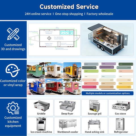 Turnkey Mobile Coffee Trailer With DOT Certification And Full Commercial Kitchen Setup Designed For Street Vendors And Festival Hustles Ready To Roll Straight From The Factory Direct, showcasing customized service options.