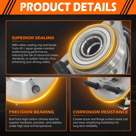 Front Wheel Hub Bearing Assembly With ABS Durable Replacement Ride Ready For Mercury Mountaineer 1997 To 2001.