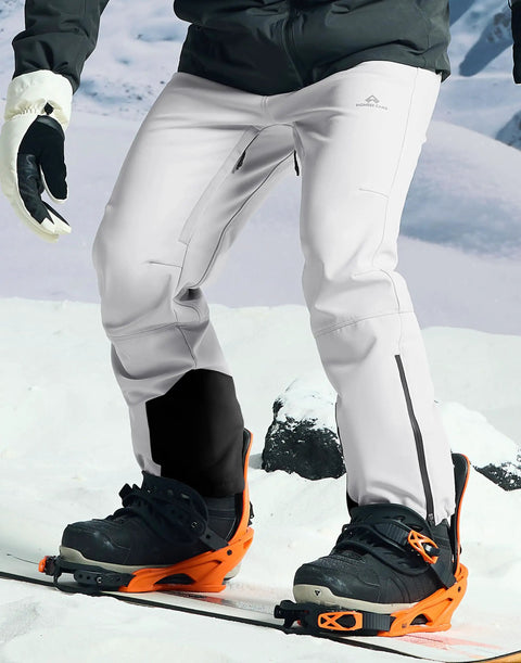 Mens Snow Ski Pants Waterproof Insulated Fleece Lined Softshell For Snowboarding And Outdoor Hiking With Zipper Bottom Leg