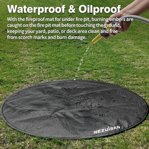 36 Inch Fire Pit Mat 3 Layer Fireproof Heat Resistant Under Grill Mat Double Sided Silicone Deck And Patio Protector, wet on grass