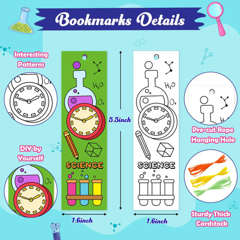 Color Your Own Science Bookmarks Set For Kids Kid Approved 72 Pcs DIY Chemistry Lab Astronaut Themed Coloring Bookmarks Details