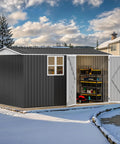 Large 12 By 8 Foot Outdoor Tool Shed With Window And Lockable Doors Sloped Roof Weatherproof Steel Garden Storage Set Up