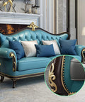 Killer Style Antique Brass Upholstery Tack Nails Slick One Inch Round Heads For Furniture Reno Cork Boards And Custom Woodwork Pack Of Thirty Solid Craft Accents on a beautifully upholstered blue sofa.