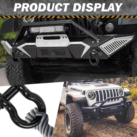 Beefy Heavy Duty 3/4 Inch D Ring Shackle With 7/8 Inch Screw Pin 44,000 Lbs Break Strength Ideal For Tow Straps And Recovery Fits Jeep SUV Pickup Trailer ATV UTV Black Finish mounted on Jeep bumper