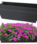 Two Pack 24 Inch Rectangle Window Box Liner Made From Felt Non Woven Planter Basket Insert Black with flowers.