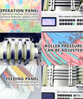 Heavy Duty Automatic Flexible Conduit And Heat Shrink Tube Cutter For Efficient Desktop Cable Processing operation panel close-up, LED display, features, and feed length setting.