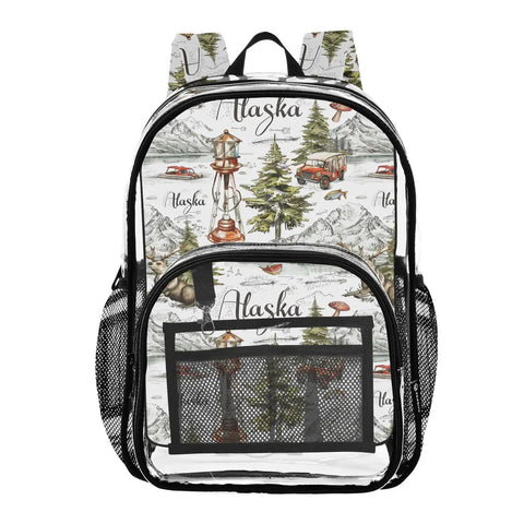 Clear PVC Camping Backpack For Kids See Through Daypack With Adjustable Padded Straps Waterproof Tear Resistant Outdoor Adventure Bag For Boys And Girls featuring Alaska-themed print