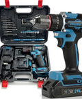 21V Brushless Cordless Drill Driver Kit With Dual Batteries And Quick Charge Station, Heavy Hitter 64.9 Nm Torque, 25 Plus 1 Clutch, 2 Speed Gears Ideal For Weekend Warrior Diy Furniture Builds in a tool case with accessories.