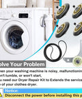 Electrolux Dryer Repair Kit With 137315300 Belt, 134715900 Rollers, 134793500 Pulley displayed with parts and assembly guide