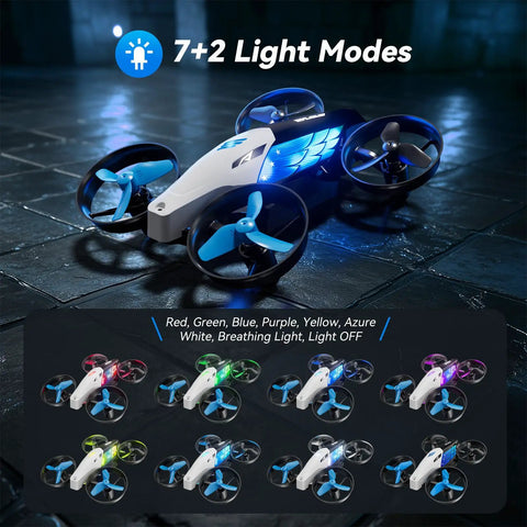 2 In 1 Mini Drone For Kids And Teens with 7 Plus 2 Light Modes displaying various colors on dark surface