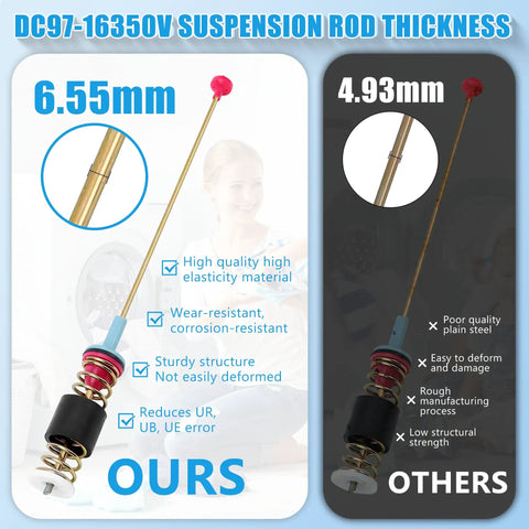 Upgraded 6.5mm Thick Washer Suspension Rods for Samsung 27.6 Inch Front Load Washers Replacement DC97-16350V Fits DC97-16350Y DC97-18610C Built Tough Wear Resistant Corrosion Proof for a Smooth Spin, 6.55mm rod
