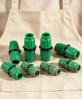 Heavy Duty Expandable Garden Hose Repair Kit With Dual Quick Connectors For 5/8 3/4 Inch Fittings Fits 25 50 75 100 Feet Leaks Green Color 4 Pack Set Drip Irrigation Parts For Easy Fix And Maintenance, green hose connectors on apron