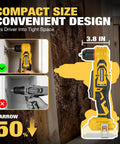 Brushless Right Angle Drill With Bright Led Work Light And Variable Speed Control Compatible With Dewalt 20v Max Batteries showcases compact size for tight spaces.