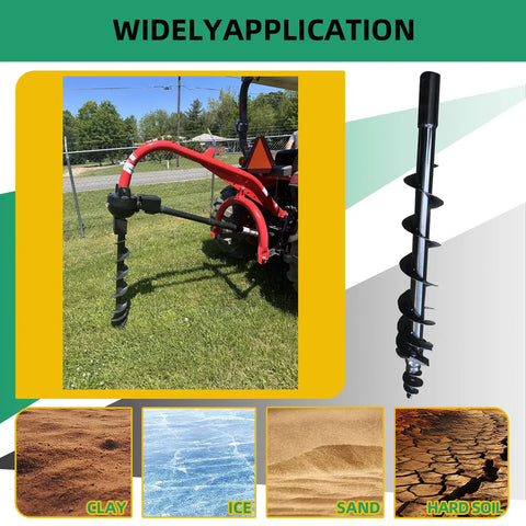 Six Inch Diameter Post Hole Auger For Tractor Mounted Digger 48 Inch Long With Reinforced Collar For Two Half Inch Bolts in use
