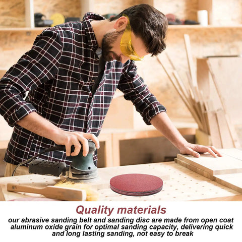 Man using bench sander with Woodworking Sanding Belts and Discs Set for Bench Sander DIY Friendly, alumina disc on table