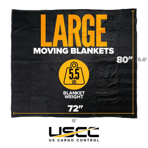 Heavy Duty Moving Blankets 72x80 Inches 4 Pack Quilted Furniture Pads with black polyester and zigzag stitching, 5.5 lbs weight