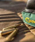 Universal Rear Shooting Bag Medium High Rest for Range and Field with leather and polyester, green fabric, bullets