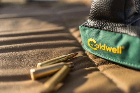 Universal Rear Shooting Bag Medium High Rest for Range and Field with leather and polyester, green fabric, bullets