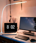 LED Clip On Desk Lamp With Clamp For Home Office Adjustable Swing Arm Touch Control 9W Power on desk with computer setup