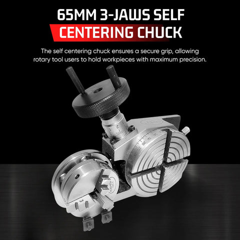 4 Inch Rotary Table For Milling Machines Dual Mount With 65mm Centering Chuck Back Plate T Nuts And 4 T Slots Pro Grade Precision Tool For Metalworking And Woodworking, 65mm 3-jaw chuck