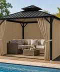 Privacy Curtain Set With Zipper For Outdoor Pavilions Four Panel Side Walls Replacement For Patio Canopy, installed view