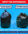 Comparison of Heavy Duty Contractor Trash Bags 55 Gallon 3 Mil Extra Large 50 Bags With Ties Mega Value versus standard bag