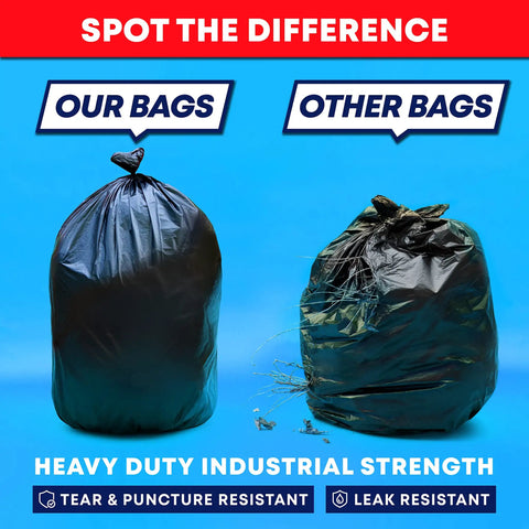 Comparison of Heavy Duty Contractor Trash Bags 55 Gallon 3 Mil Extra Large 50 Bags With Ties Mega Value versus standard bag