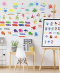 9 Sheets Animal Alphabet Wall Decals With Educational Numbers Colors Weather Shapes Seasons Months And Weeks on nursery wall