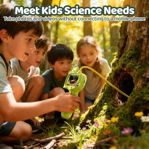 Children using Kids Borescope Snake Camera Toy With Waterproof Flexible Tube Lights And Two Point Four Inch Screen for outdoor exploration.