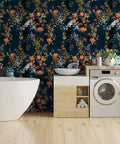 Midnight Blue Meadow Floral Peel And Stick Wallpaper For Cabinets Shelves Drawers And Walls Removable Vinyl With Matte Finish