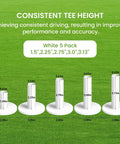 Durable Golf Rubber Tees 5 Pack With Mixed Sizes From 1.5 Inch To 3.13 Inch For Indoor And Outdoor Practice White on grass