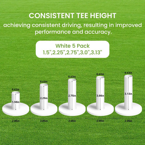Durable Golf Rubber Tees 5 Pack With Mixed Sizes From 1.5 Inch To 3.13 Inch For Indoor And Outdoor Practice White on grass