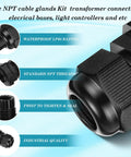 50 Pack 3/4 Inch NPT Black Nylon Cable Glands IP68 Waterproof, Adjustable Locknut, Cable Diameter Compatible, Durable Waterproof Connectors And Cord Grip For Outdoor, Marine, And Industrial Use on black gland display