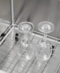 Heavy Duty Stainless Steel Sink Grid For Kitchen 27.5 By 13.5 Inches Keeps Sink Scratch Free Rear Drain Design with glasses drying