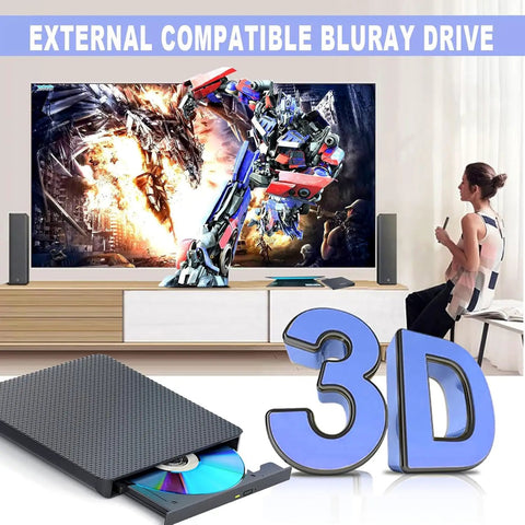 External Blu Ray Drive Reader And Burner With USB 3.0 And Type C Fast 6X BD DVD CD Read Write Supports Blu Ray BD R BD RE And DVDs Plug And Play For PC Windows Seven Through Eleven Black, slim black 3D design with disc tray