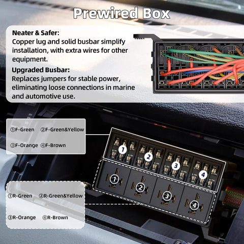 Prewired Waterproof 12V Fuse And Relay Box With 12 ATC ATO Fuses And Four Relay Slots for Marine and Automotive Use