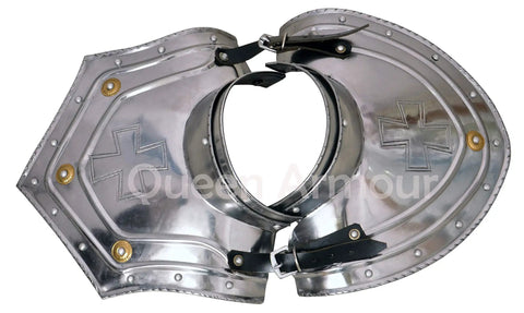 Medieval Iron And Steel Armor Set Featuring Gorget Arm Guards Vambraces Leg Greaves Burgonet Helmet And Pauldrons For Costume Display