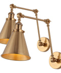 Gold Brass Industrial Swing Arm LED Wall Sconce For Bedroom And Reading Nook, Adjustable Metal Shade