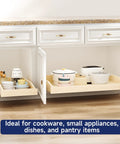 Smooth Glide Pull Out Cabinet Organizer Heavy Duty Wood Drawer Slide For Kitchen Base Cabinets And Pantry Storage With Soft Close Bottom Mount Setup is a total game changer for your sweet home showing organized cookware and dishes.